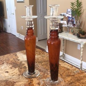 Hand blown glass candle stick holders